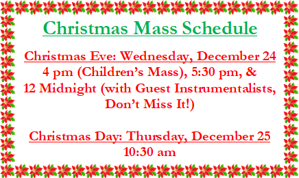 Xmas Mass schedule